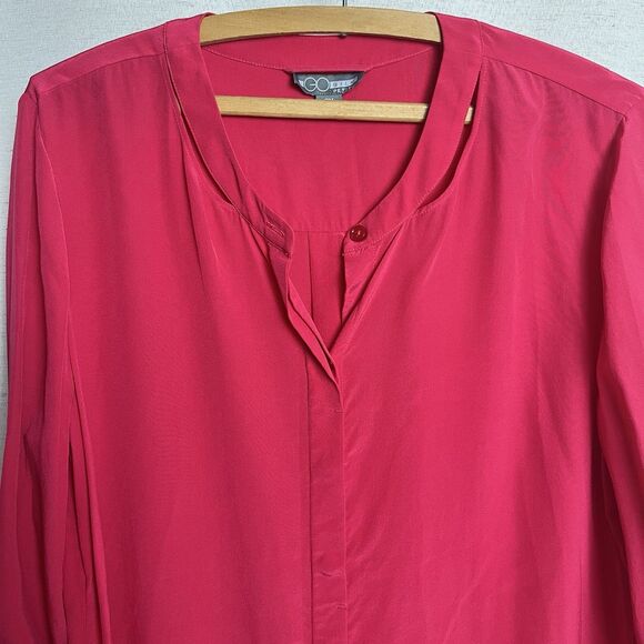 GO SILK 100% SILK FUSHIA Pink hidden BUTTON DOWN SHIRT DRESS Medium - Picture 4 of 7